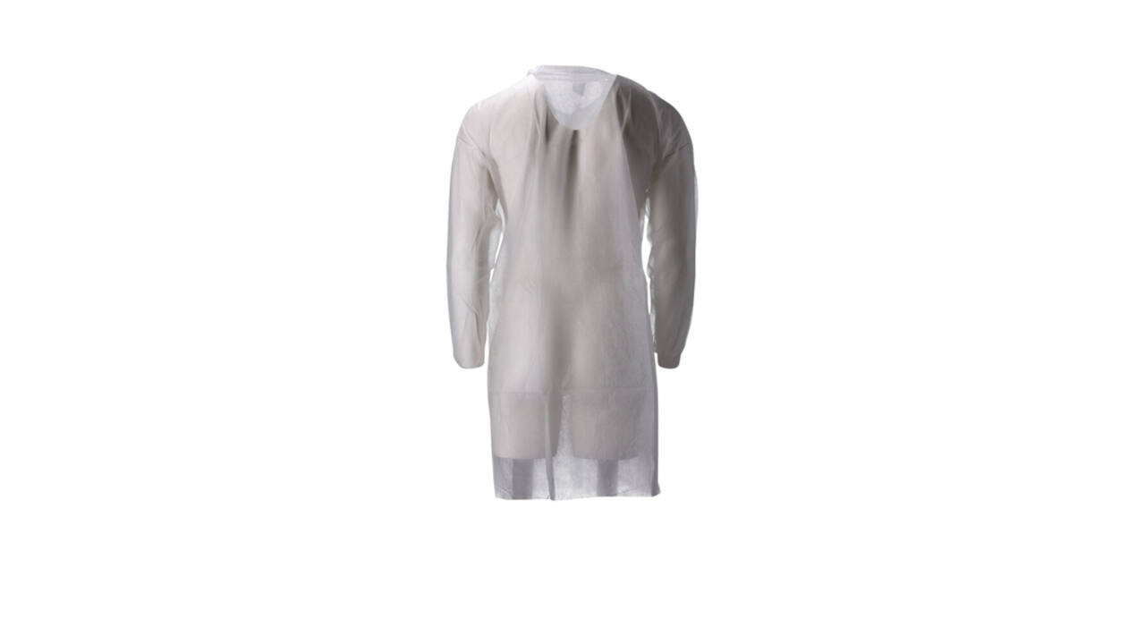 Bezoekersjas CMT M non-woven drukknopen 104cm lang PP wit 100 stuks