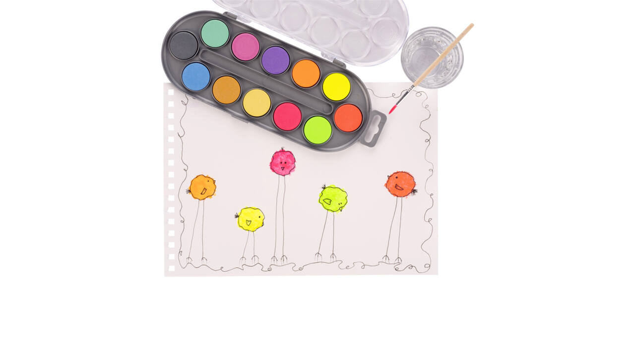 Waterverfset Bruynzeel Kids penseel assorti metallic en neon 12 napjes