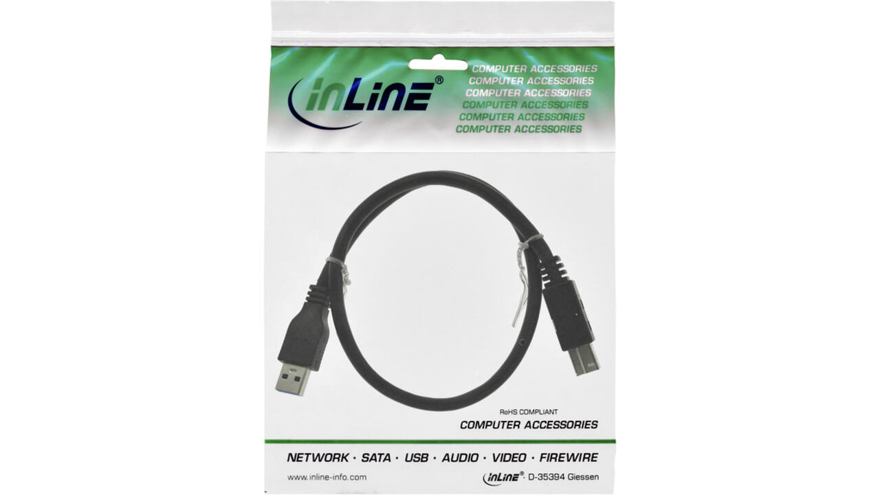 Kabel Inline USB-A USB-B 3.0 M 1.5 meter zwart