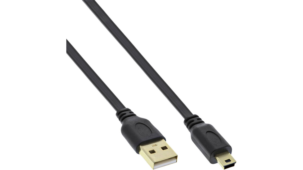 Kabel InlLne USB-A mini-B 2.0 platte kabel 2 meter zwart