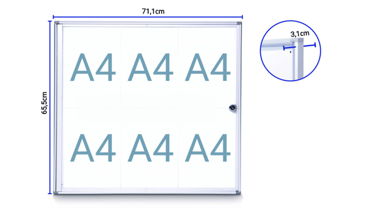 Binnenvitrine wand MAULextraslim whiteboard 6xA4 met slot