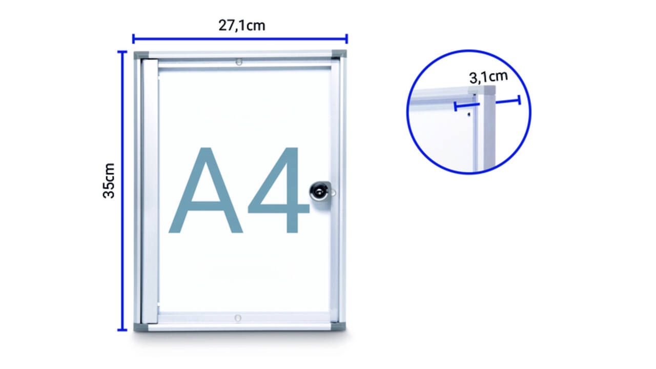 Binnenvitrine wand MAULextraslim whiteboard 1xA4 met slot