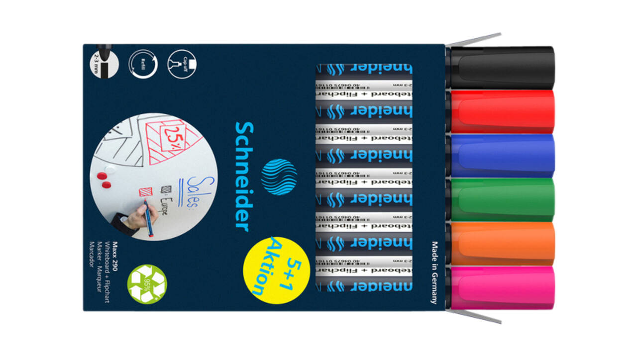 Whiteboardmarker Schneider Maxx 290 rond 2-3mm ass doos à 5+1 gratis