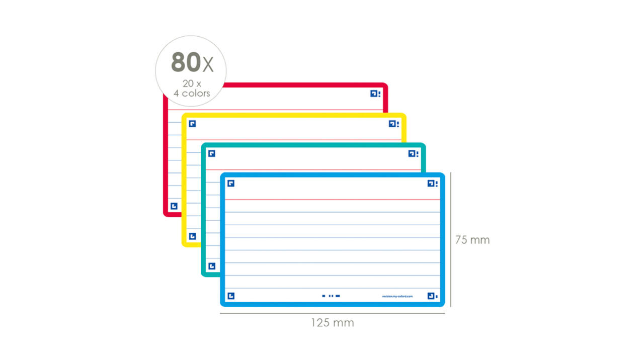 Flashcard Oxford 2.0 75x125mm 80 vel 250gr lijn assorti