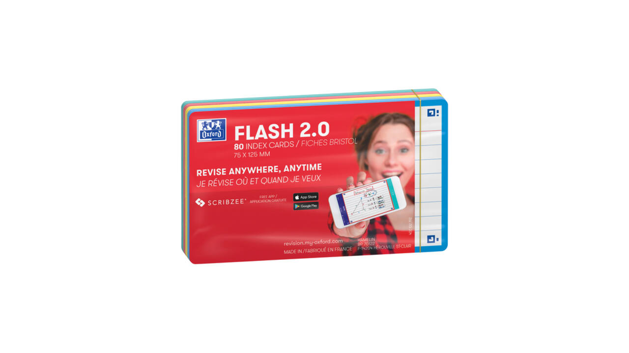 Flashcard Oxford 2.0 75x125mm 80 vel 250gr lijn assorti