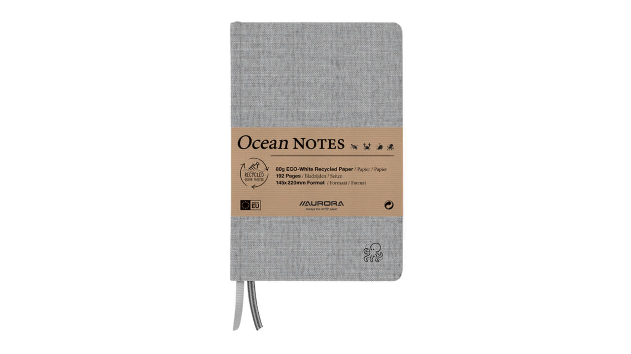 Notitieboek Aurora Ocean A5 192blz lijn 80gr linnenstructuur kaft grijs