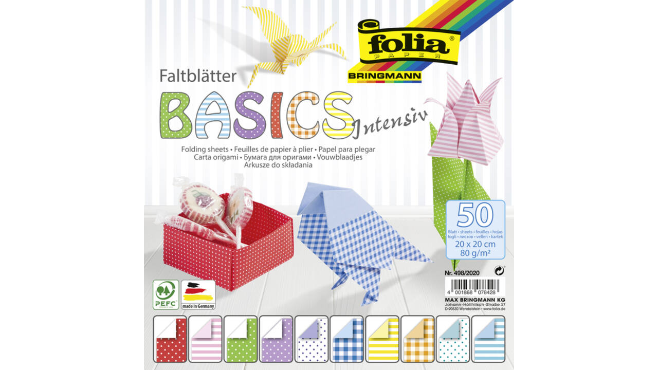 Vouwblaadjes Folia 80gr 20x20cm 50 vel 2-zijdig 10 basics designs