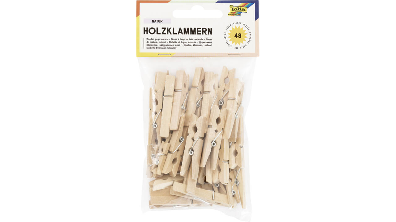 Wasknijper Folia 48 stuks drie formaten hout