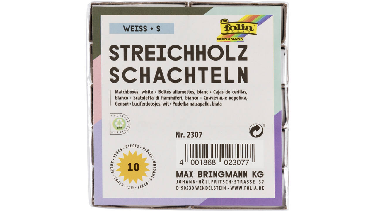 Luciferdoosjes Folia klein 53x37x11mm 10 stuks wit
