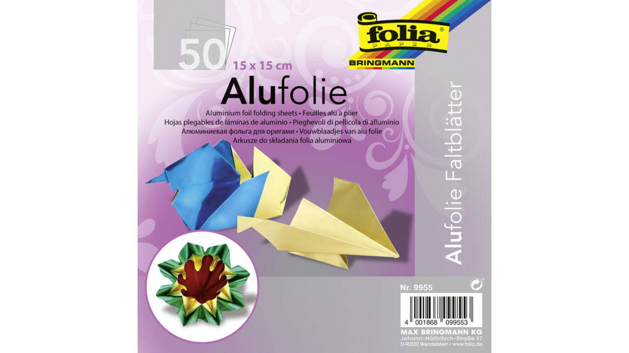 Vouwblaadjes Folia 15x15cm 50 vel alufolie assorti kleuren