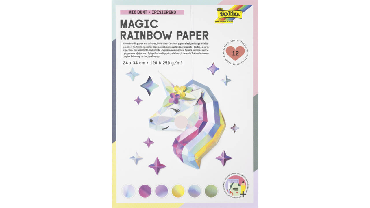 Regenboogpapier en karton Folia 24x34cm 120gr en 250gr 12 vel 6 tinten
