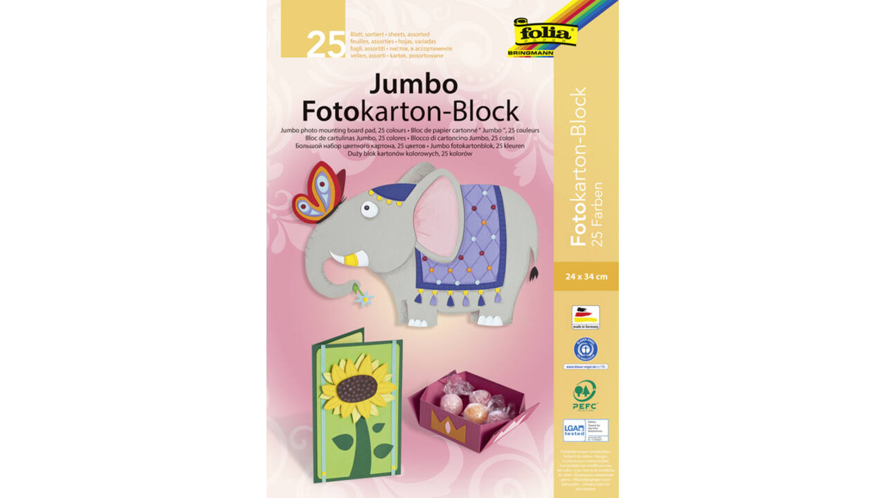 Fotokartonblok Folia 300gr 24x34cm 25vel jumbo assorti