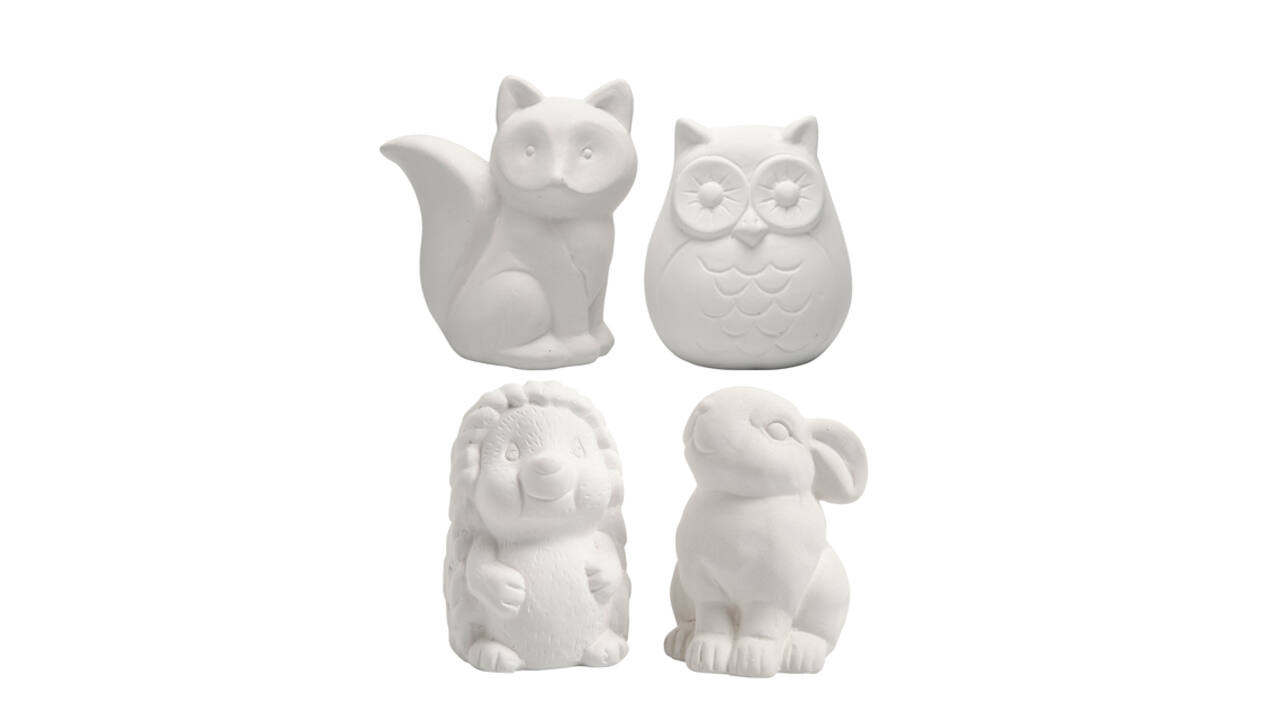 Dierenspaarpot Creativ terracotta 4st  uil vos haas en egel 9-10cm wit