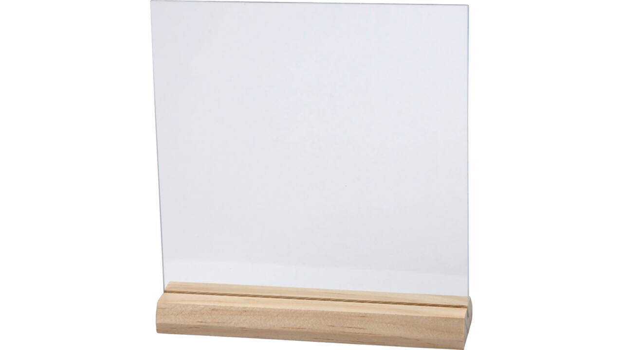 Glasplaat Creativ Company 15.5cmx15.5cm met houten voet 10 stuks