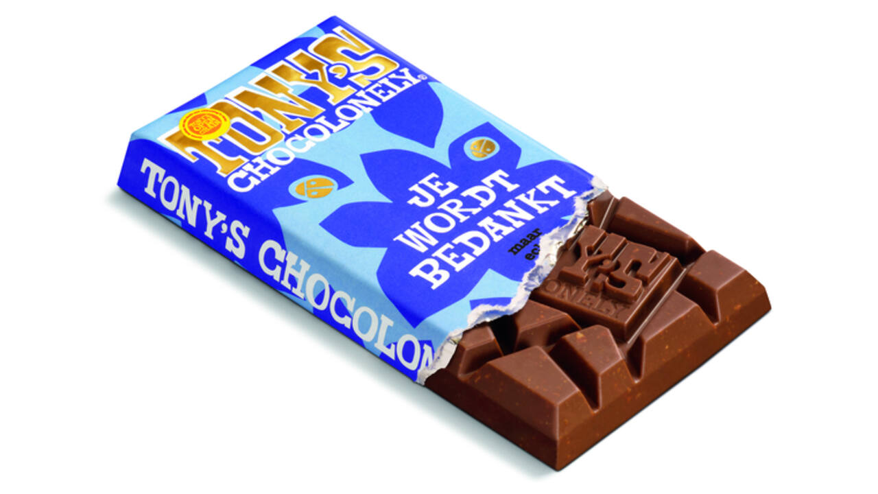 Chocolade Tony's Chocolonely je wordt bedankt reep melk karamel biscuit 180gr