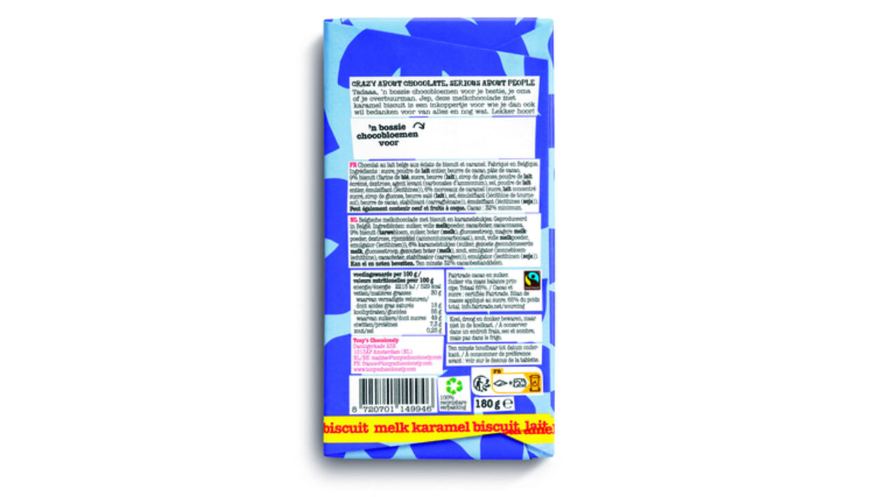 Chocolade Tony's Chocolonely je wordt bedankt reep melk karamel biscuit 180gr