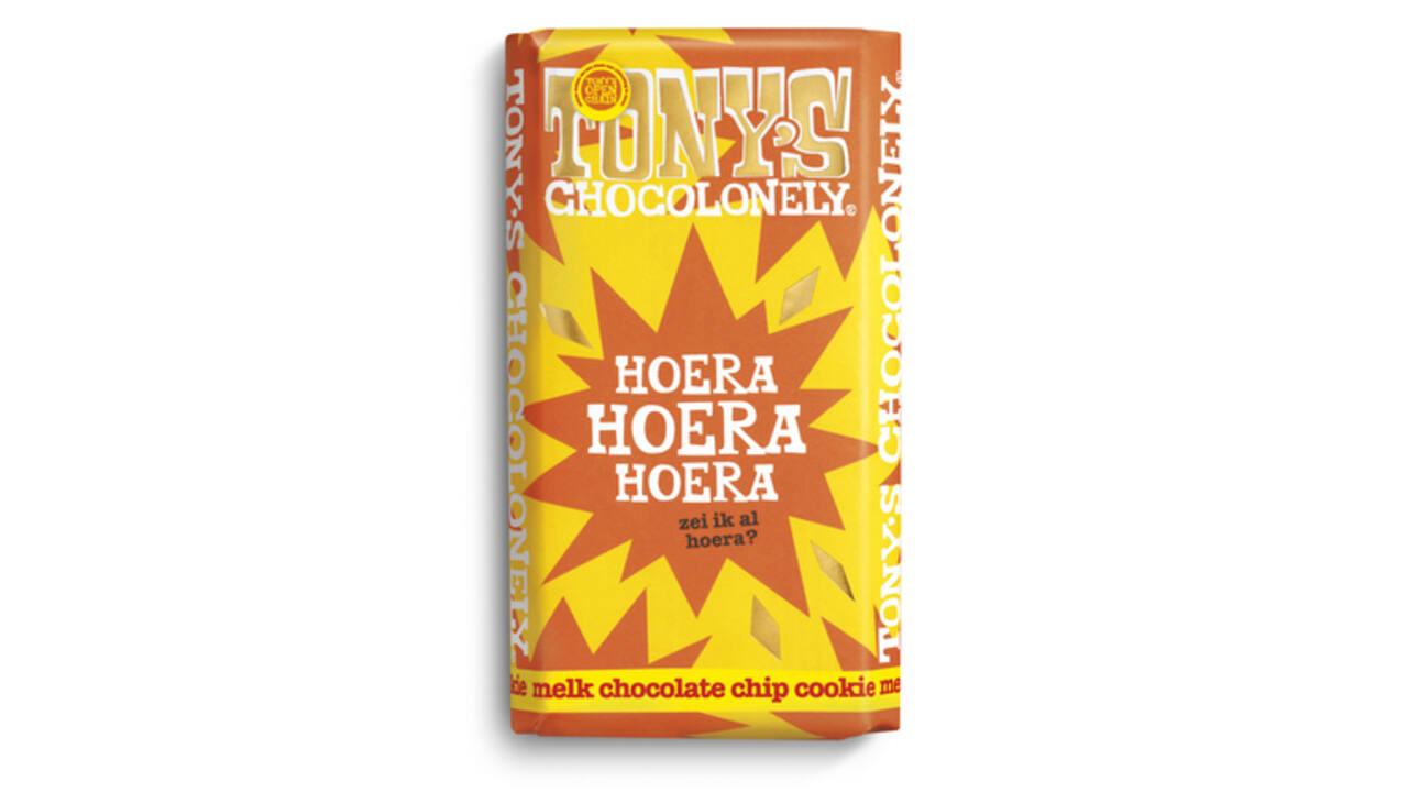 Chocolade Tony's Chocolonely gefeliciteerd melk cocolate chipcookie reep 180gr