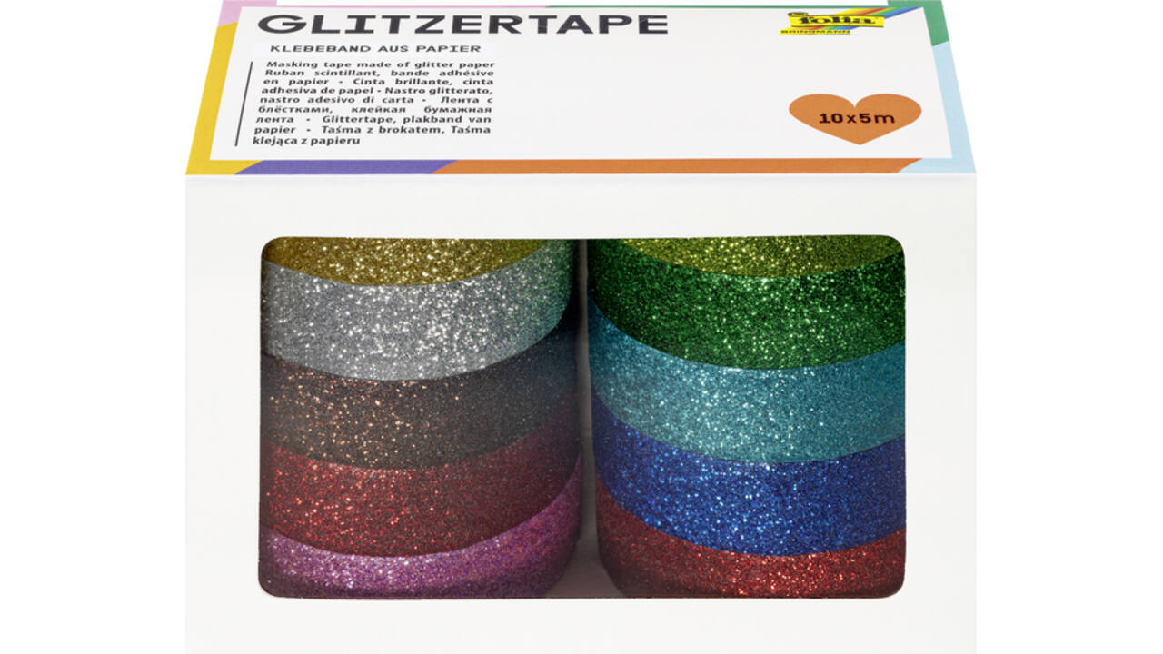 Plakband Folia glitter 5mx15mm 10 stuks 10 kleuren