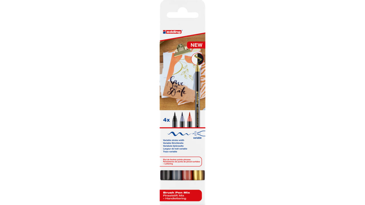 Brushpen edding 1340 letteringset assorti set à 4 stuks