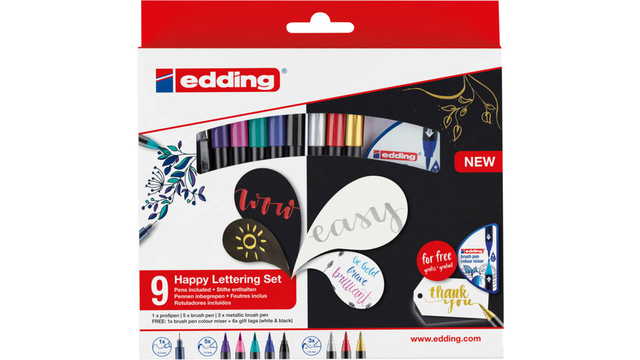 Brushpen edding 1340 Happy Lettering assorti set à 9 stuks
