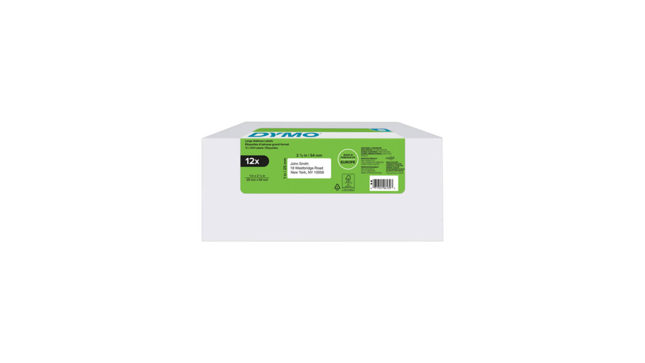 Etiket Dymo LabelWriter adressering 25x54mm 12 rollen á 500 stuks wit