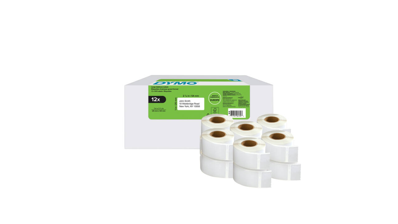 Etiket Dymo LabelWriter adressering 25x54mm 12 rollen á 500 stuks wit