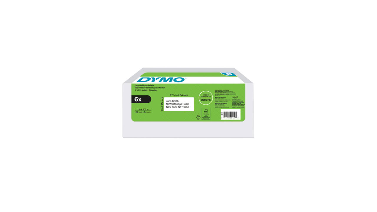 Etiket Dymo LabelWriter adressering 25x54mm 6 rollen á 500 stuks wit