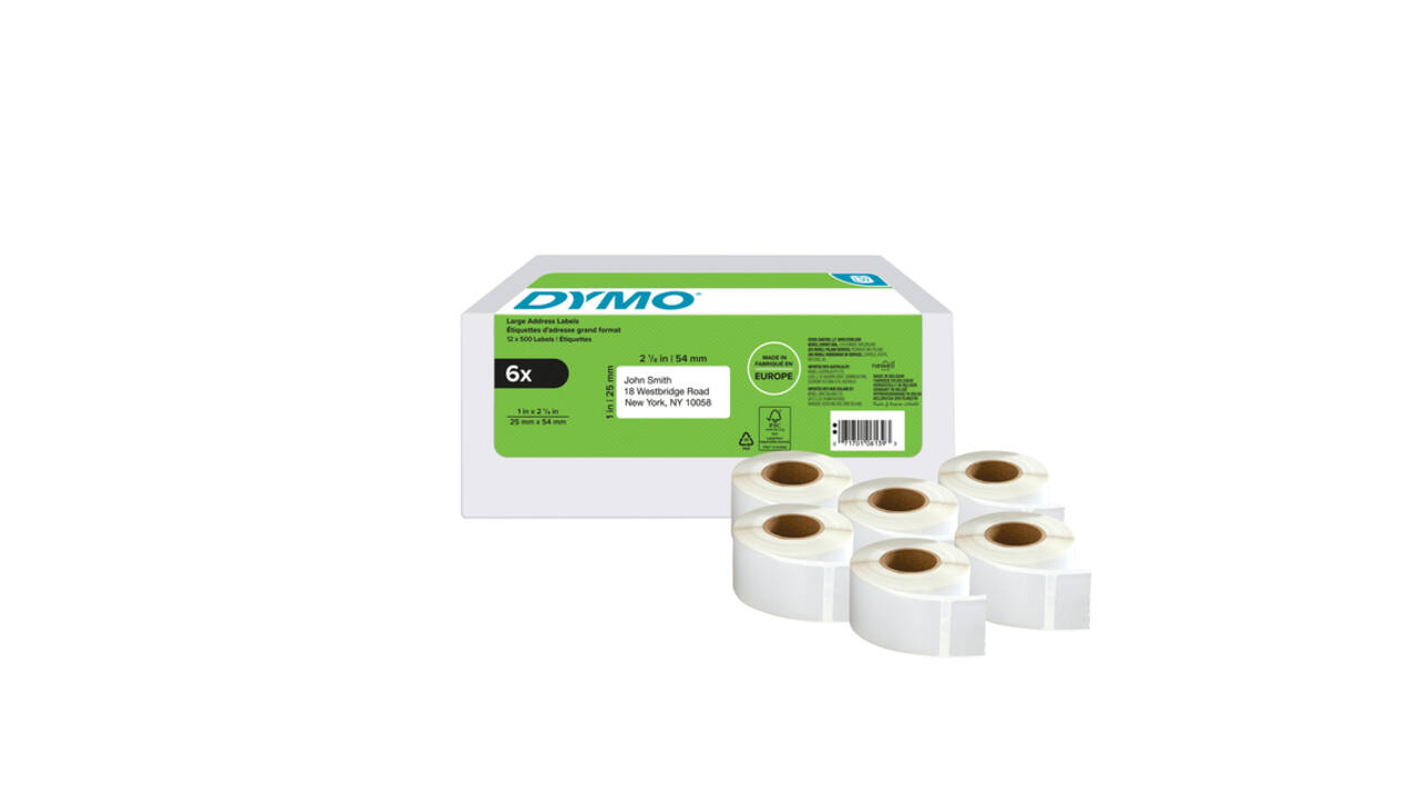 Etiket Dymo LabelWriter adressering 25x54mm 6 rollen á 500 stuks wit