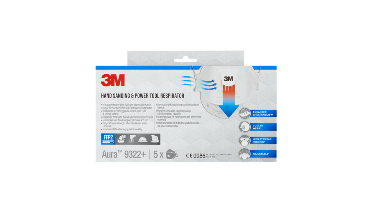 Stofmasker 3M Aura voor schuren 9322+ FFP2 met ventiel 5 stuks