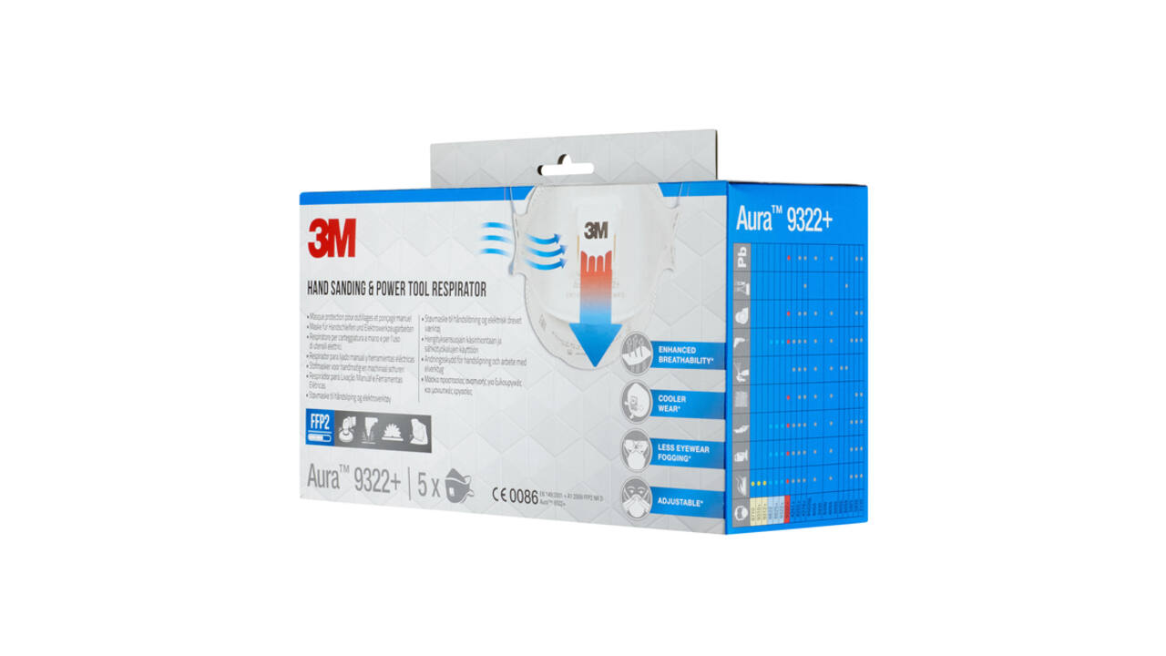 Stofmasker 3M Aura voor schuren 9322+ FFP2 met ventiel 5 stuks