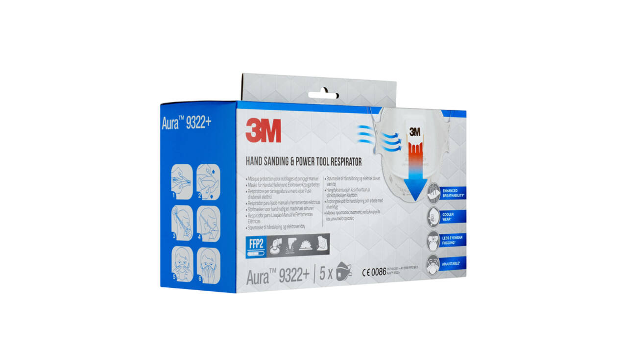 Stofmasker 3M Aura voor schuren 9322+ FFP2 met ventiel 5 stuks