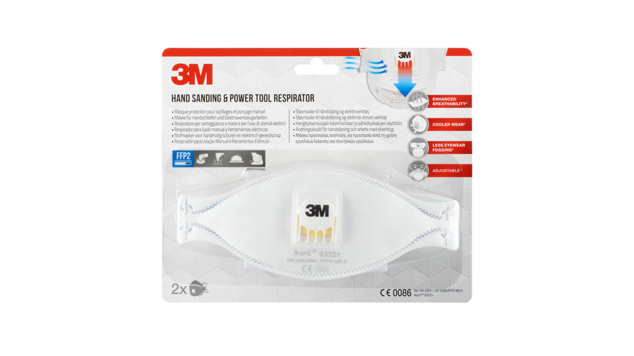 Stofmasker 3M Aura voor schuren 9322 FFP2 met ventiel 2 stuks