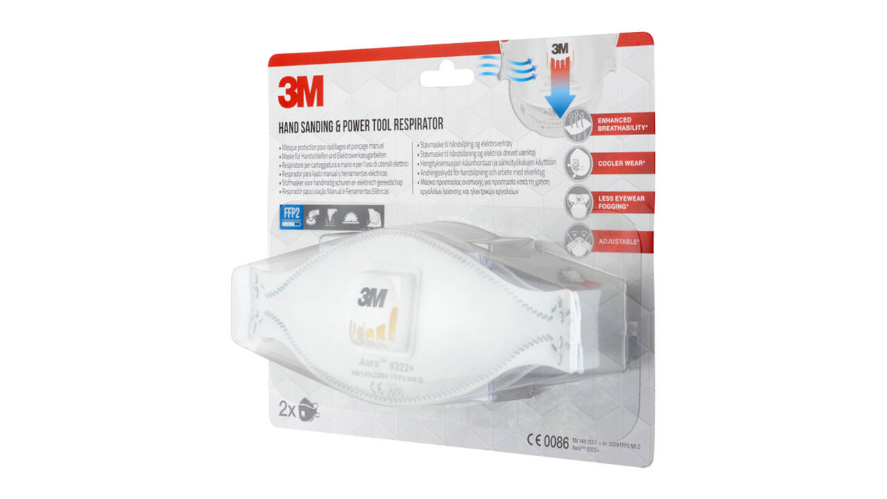 Stofmasker 3M Aura voor schuren 9322 FFP2 met ventiel 2 stuks