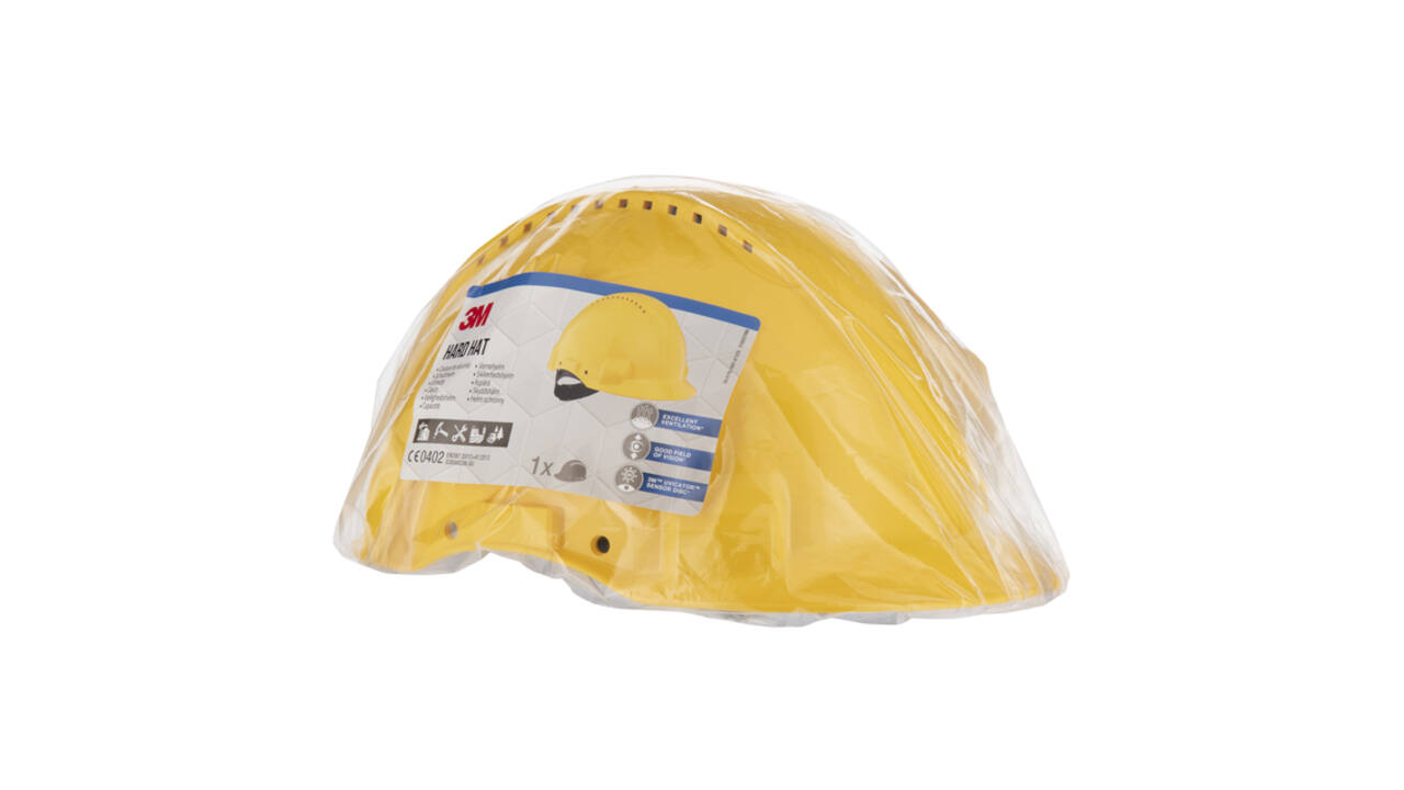 Veiligheidshelm 3M 53-62cm Uvicator en pinverstelling geel