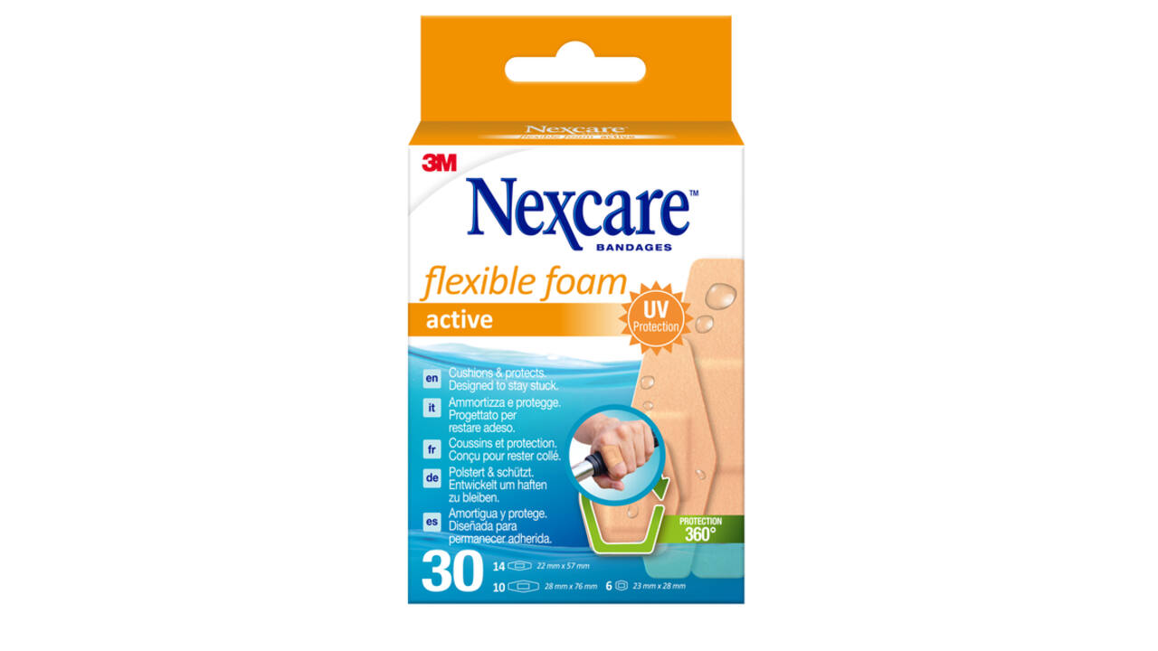 Wondpleister Nexcare active flexible foam waterbestendig 30 stuks assorti