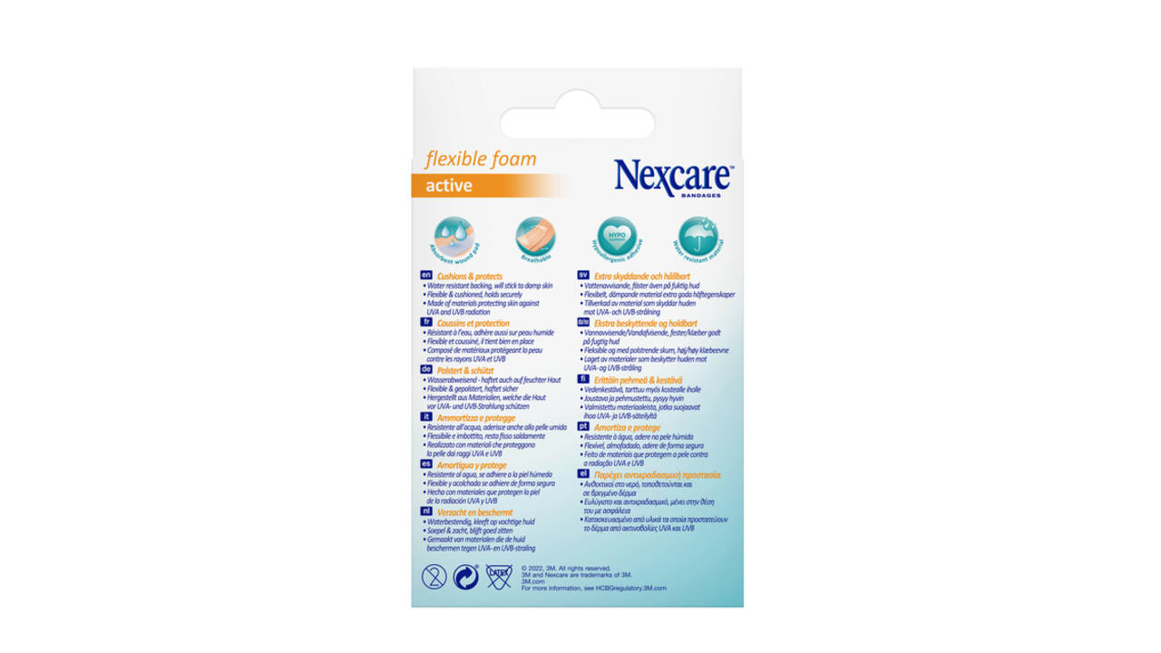 Wondpleister Nexcare active flexible foam waterbestendig 6x10cm 10 stuks