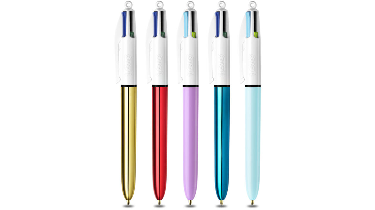 Balpen Bic 4kleuren My Bic medium assorti blik à 5 stuks