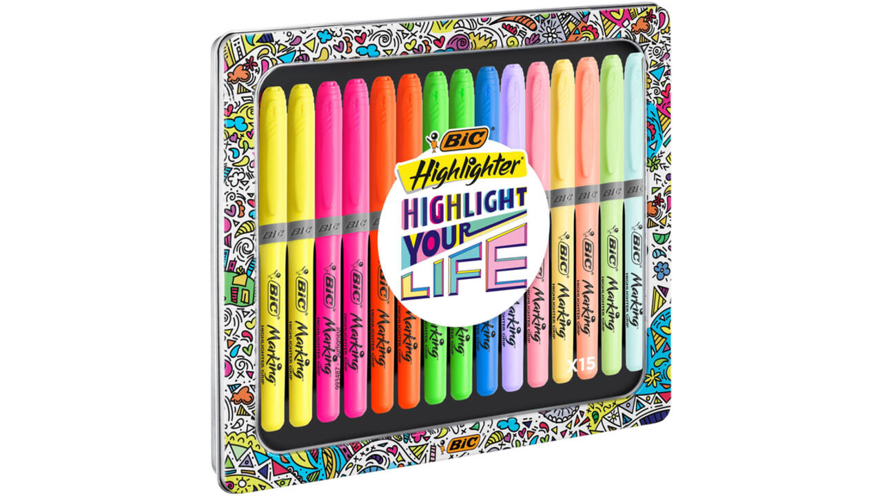Markeerstift Bic grip Highlight your life assorti blik à 15 stuks