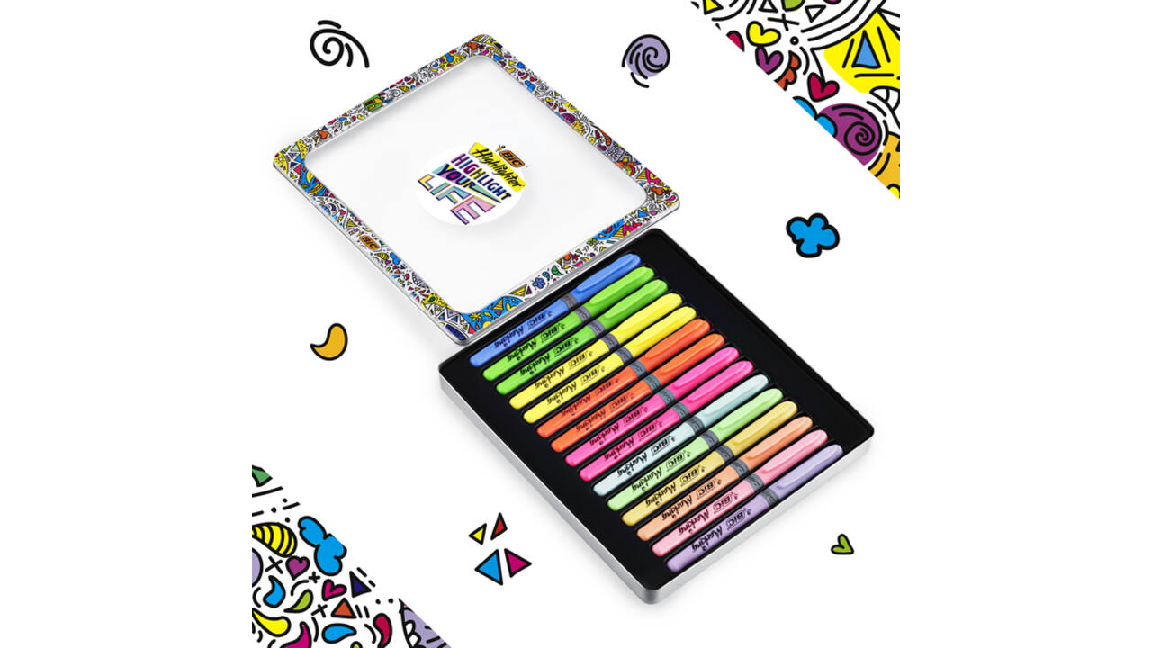 Markeerstift Bic grip Highlight your life assorti blik à 15 stuks