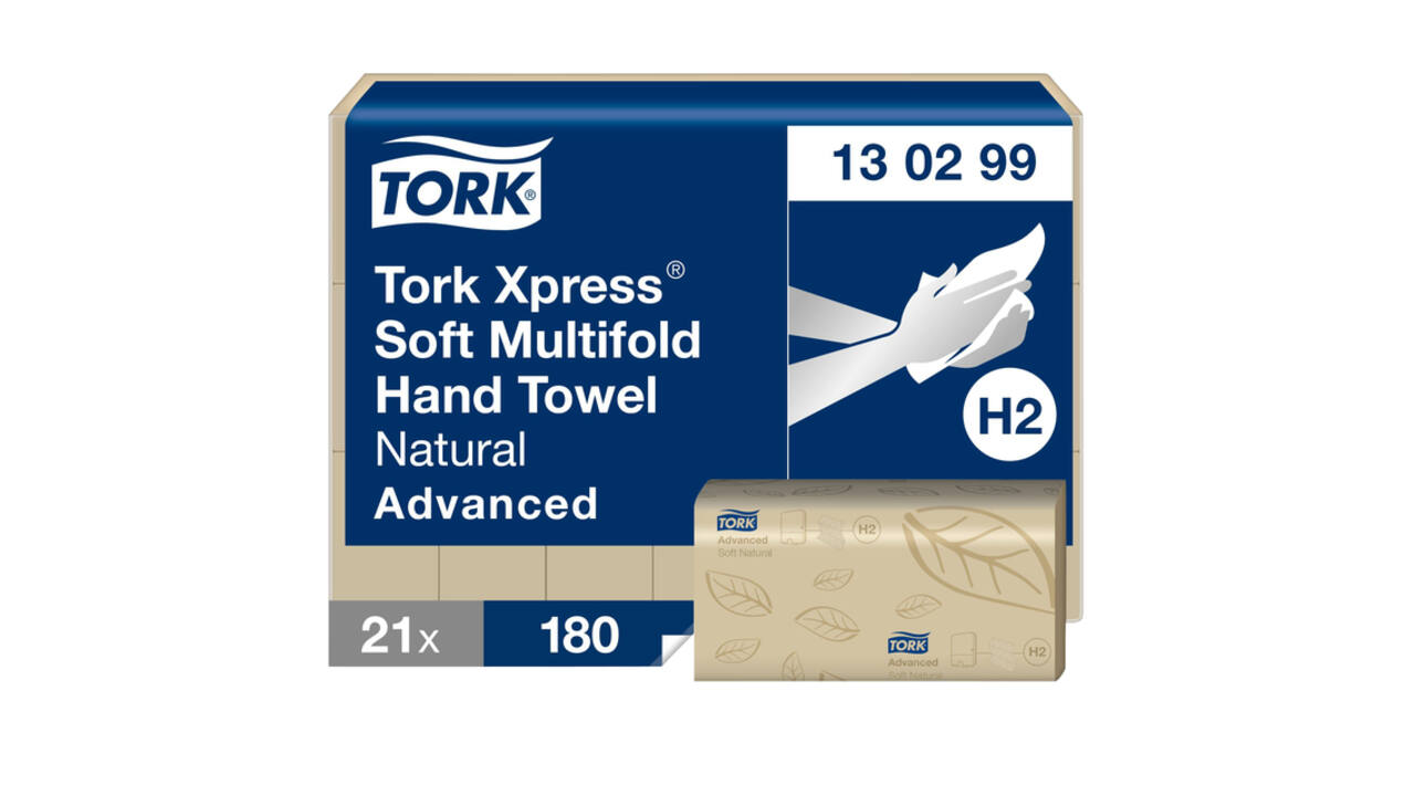 Handdoek Tork H2 Xpress Advanced multifold 2-laags 213x240mm 21x180 vel naturel 130299