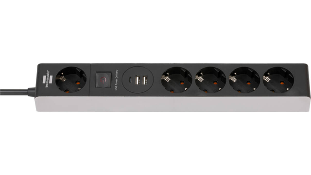 Stekkerdoos Brennenstuhl 5vdig 1+2 USB C Power Delivery 1.5m grijs/zw