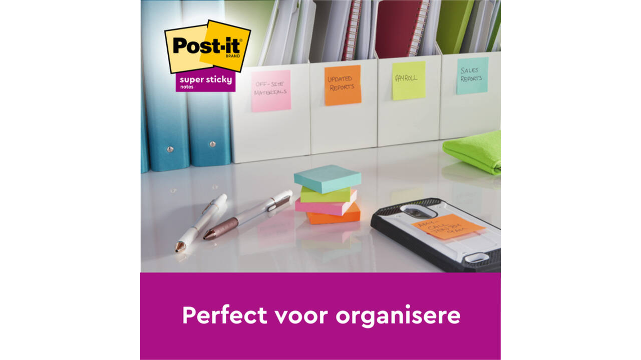Memoblok Post-it 655 Super Sticky 76x127mm neon geel 12 stuks