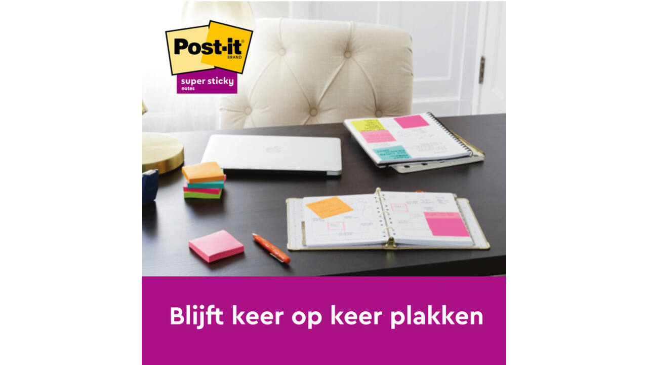 Memoblok Post-it 655 Super Sticky 76x127mm neon geel 12 stuks