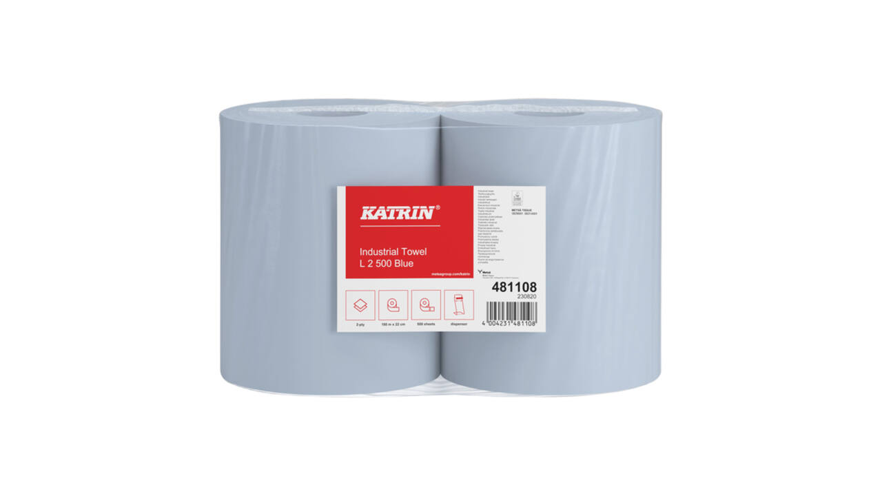 Poetspapier Katrin Industrial groot 2-laags 500 vel blauw 481108