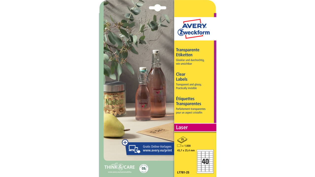 Etiket Avery L7781-25 45.7x25.4mm transparant 1000 stuks