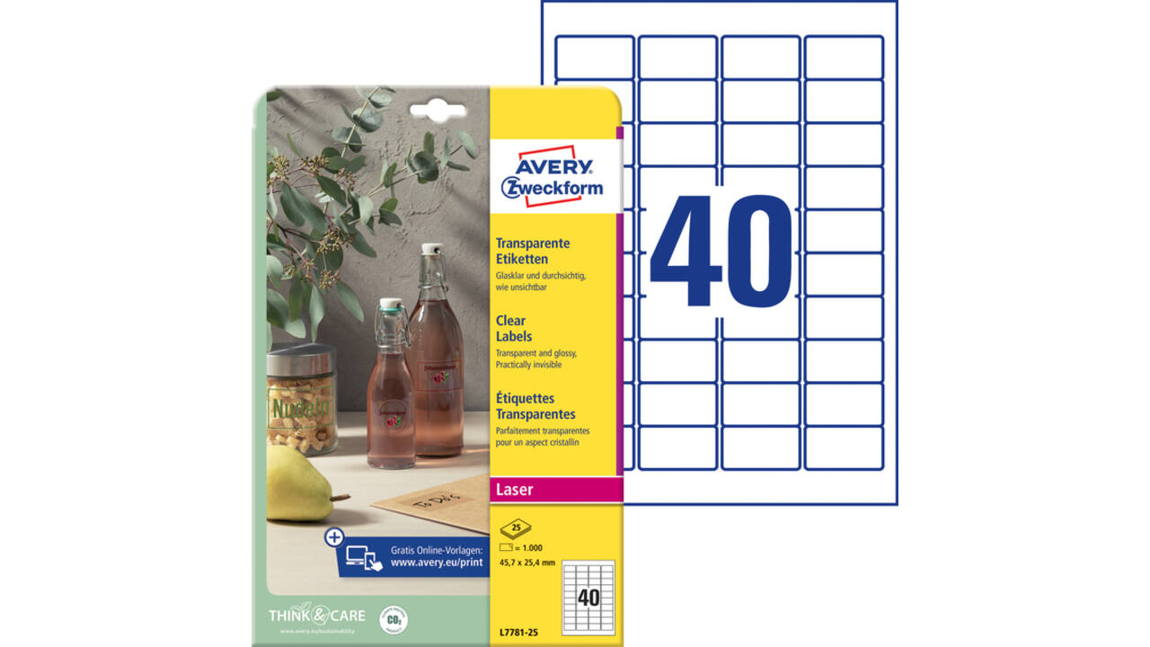 Etiket Avery L7781-25 45.7x25.4mm transparant 1000 stuks