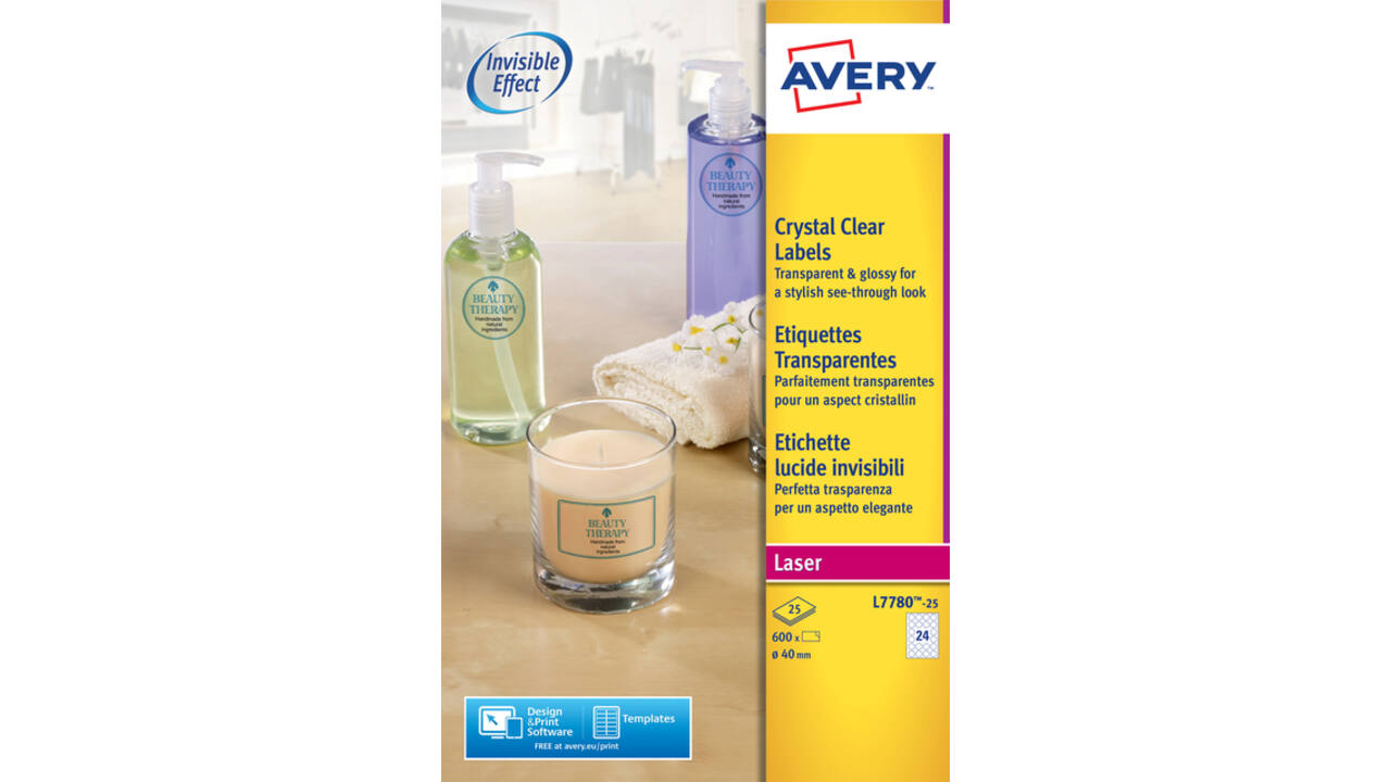 Etiket Avery L7780-25 rond 40mm transparant 600 stuks