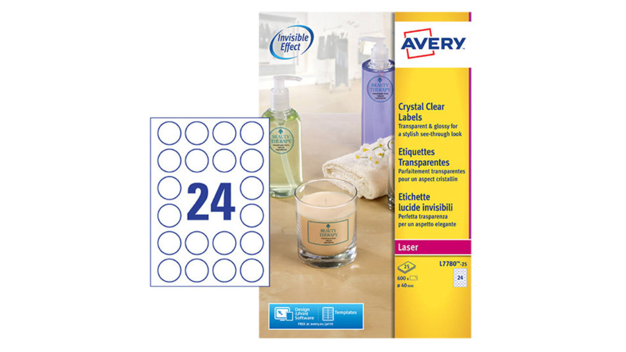 Etiket Avery L7780-25 rond 40mm transparant 600 stuks