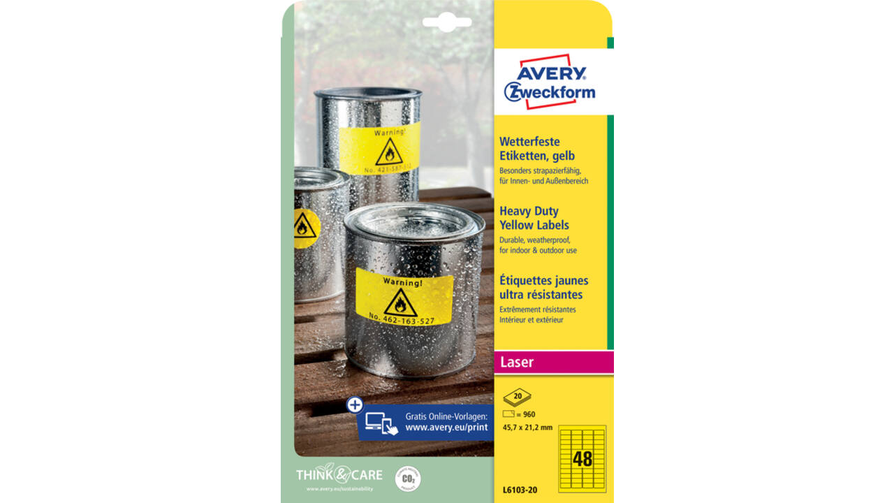 Etiket Avery L6103-20 45.7x21.2mm geel 960 stuks