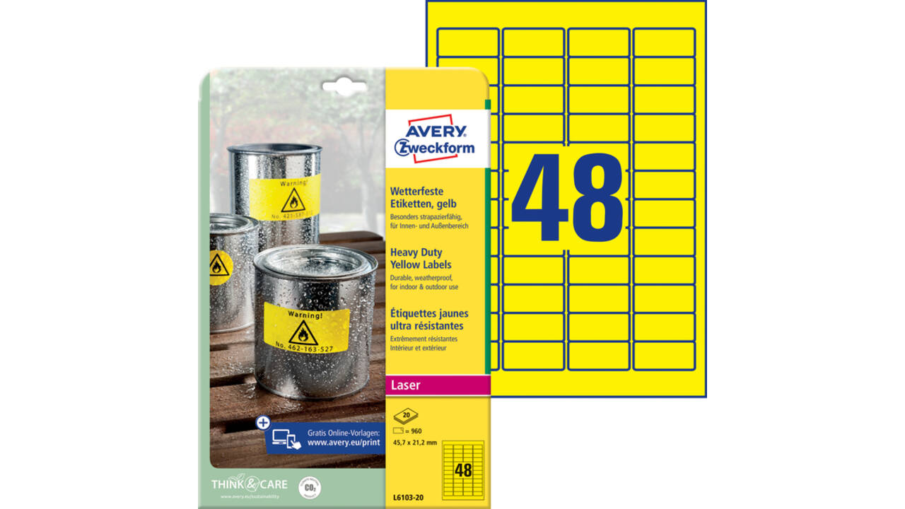 Etiket Avery L6103-20 45.7x21.2mm geel 960 stuks